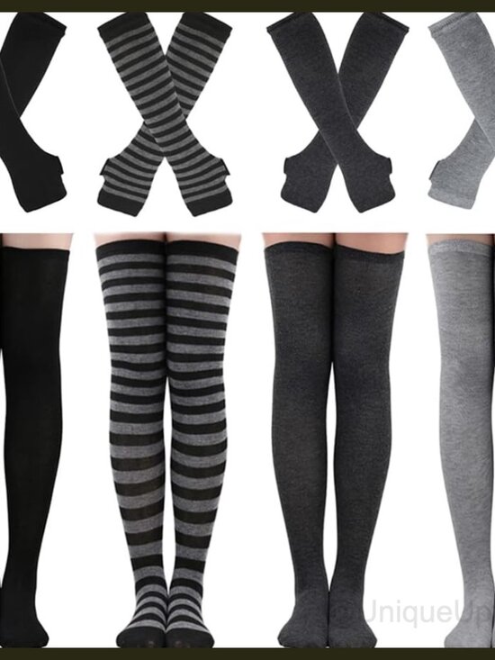 Accessories - Striped Knee High Socks & Long Fingerless Arm Warmers Set